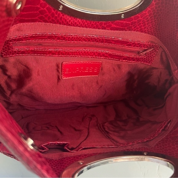 Vintage Express Red Faux Leather Clutch Snake Skin Snap Handle Bag - Picture 3 of 7